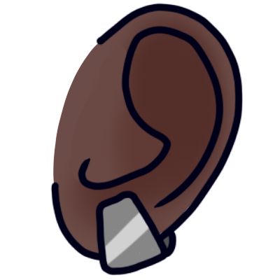 A round warm brown ear with a silver cuff-type earring.